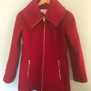 Trina Turk - Scarlett Red Funnel-neck Wool Coat